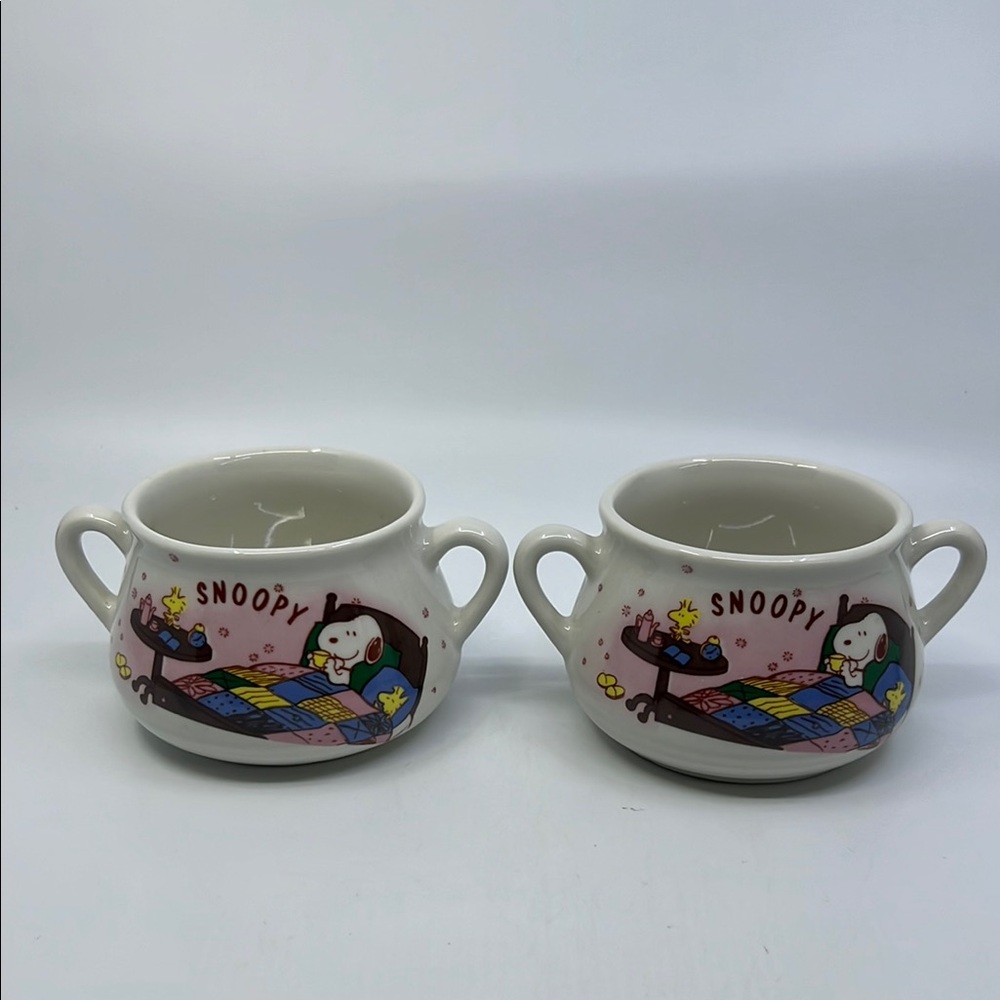 Peanuts Snoopy Double Handed Soup Bowl Set of Two Unmarked See Photos.